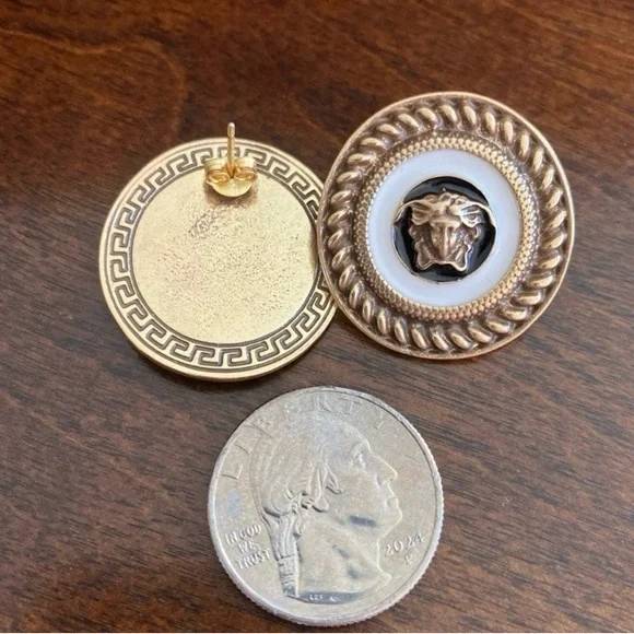 Vintage Versace Earrings 925 Sterling Silver 14K Yellow Gold Plated. - Picture 4 of 7